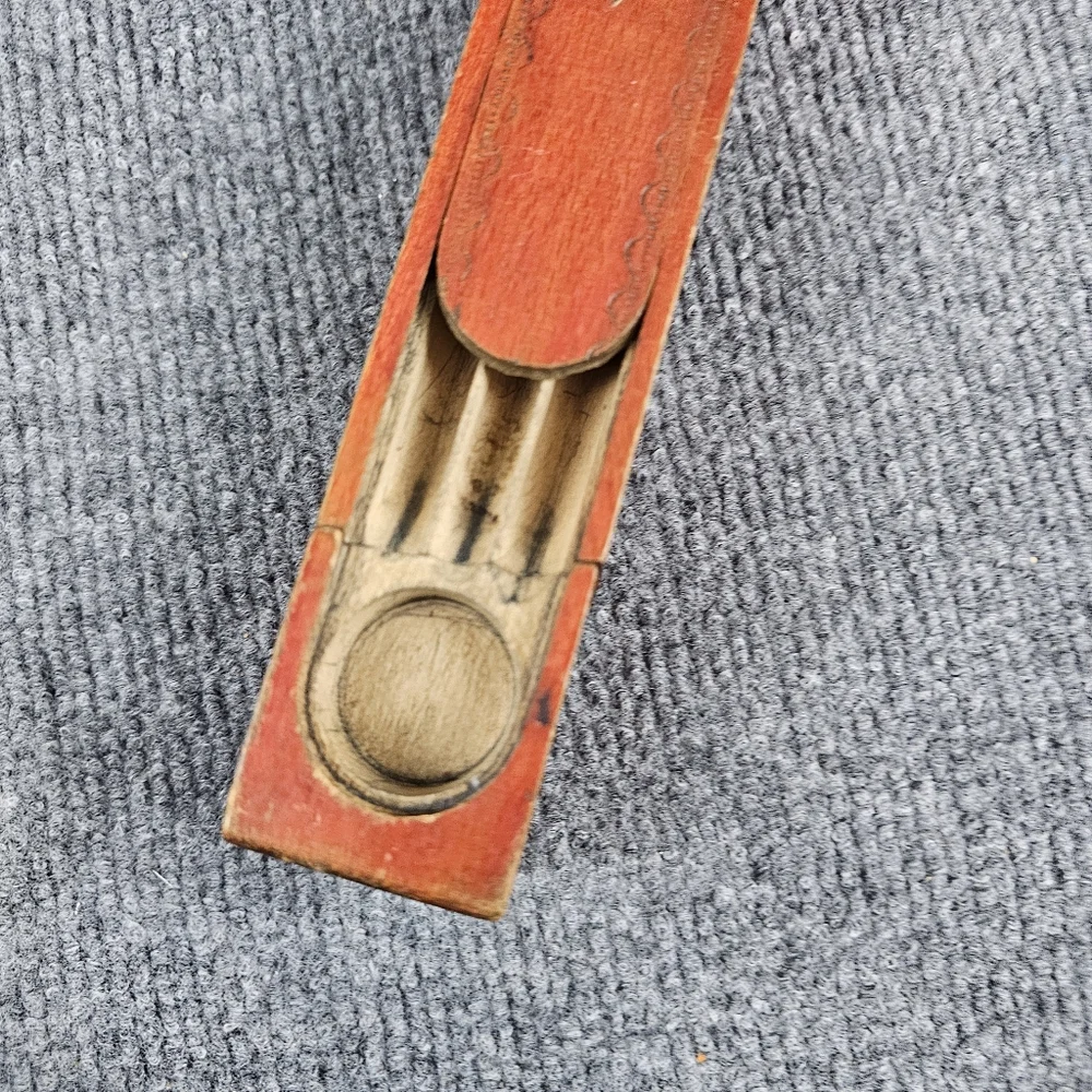 Antique Vintage Wood Wooden Pencil Pen School Box 2 Levels Sliding Lid Orig KEY